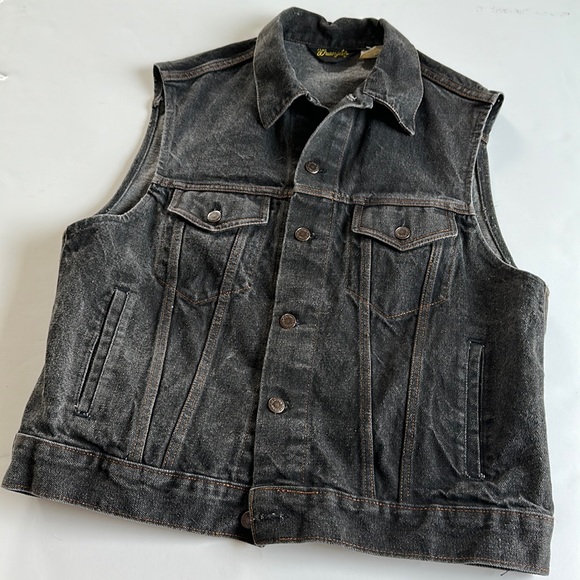Vintage Wrangler Hero vest KEN BARBIECORE faded black denim 44 - Picture 3 of 10